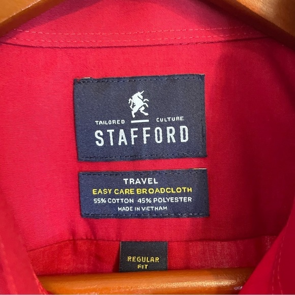 STAFFORD Men’s Red Button Down Dress Shirt Regular Fit Size Medium - Picture 4 of 8